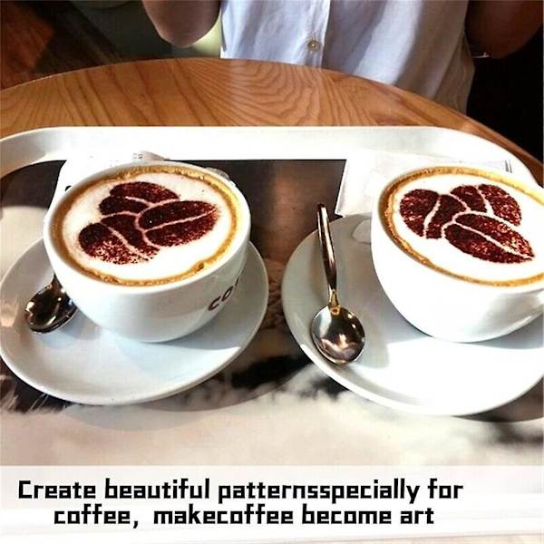4 stk. Cappuccino Kaffe Dekoration Rustfrit Stål Skabeloner Kaffe Kunst Skabelon Kaffe Form Værktøj til Kage Kaffe Havregryn Varm Chokolade Silver