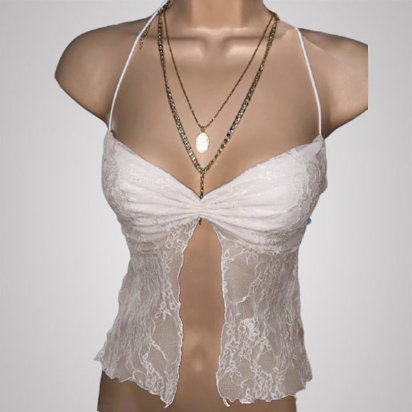 Sommer Sexy Blonder Vest for Kvinner, Sexy V-formet Vest med Stropper Design for Cardigan Dresser Genser White S