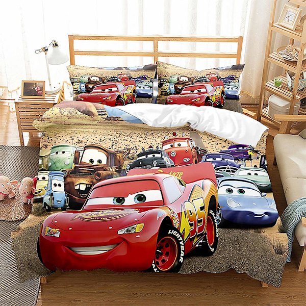 3D Digital Printing Cartoon Cars Quilt Cover Pillowcase Bedding Three Piece Set QCZ3 180*200cm -ZHENV（180*200cm）