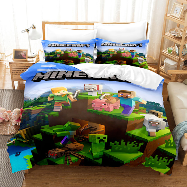 Minecraft My World 3D digitalt print tre-delt sæt dynebetræk sengetæppe lagen pudebetræk sengetøj 9 180*200