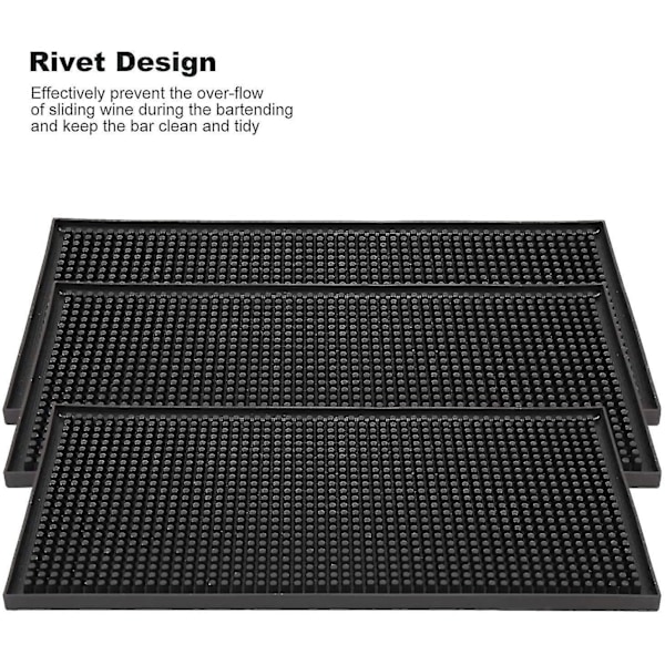 3-pakks svart bardisker, dryppmatte, glass tørkematte, miksingsservisematte for benkeplate (12 tommer (l) x 6 tommer black