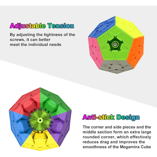 Megaminx-kuutio, dodekaedrinen nopeuskuutio 3x3 dodekaedrinen kuutiopulmakuutio Magic Speed Cube, erittäin kestävä ja helppo kääntää (mustat tarrat) Without adhesive