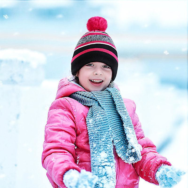 Handskar Tvådelad Set Vinter Fleecefodrad Varm Barn Femfingrade Stickade Kalltålig Brittisk Hatt Purplish red Average size