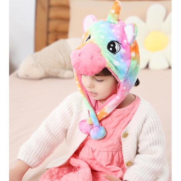 Vinter Unisex Pludset Dyr Hat Børn Piger Drenge Sød Sjov Dyr Ansigt Halloween Hat med Lange Øreklapper Julefest Unicorn