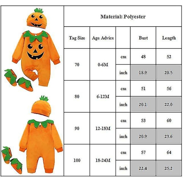 0-24 måneder Nyfødt Baby Heldragt Græskar Romper Kostume Halloween Jumpsuit+hat+booties Outfits Sæt Fancy Dress Gaver 12-18 Months