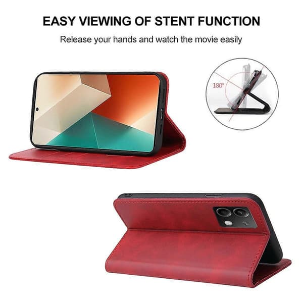 Magnetiskt läderfodral för Xiaomi Redmi Note 13 5G Red
