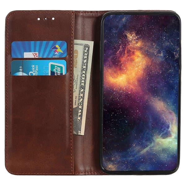Til Xiaomi Redmi 13c Etui Split Læder Magnetisk Auto-absorberende Telefoncover Coffee