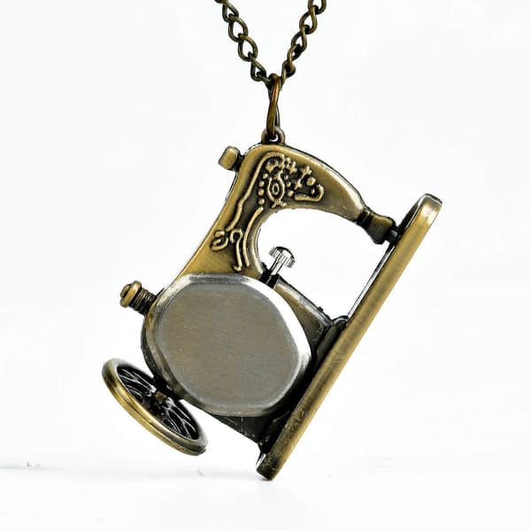 Vintage ompelukone taskukello kaulakoru kvartsi kupari steampunk riipus