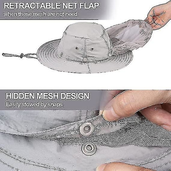 Myggnettingshatt - Bug Cap Upf 50+ solbeskyttelse med skjult nett for birøkt Fotturer Unisex Dark Grey