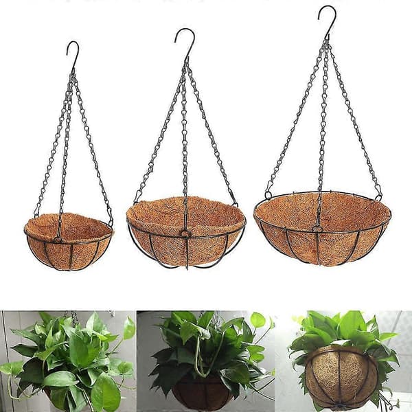 Hängande kokosnöt grönsaksblomkruka korgfoder planter trädgårdsdekor järnkonst