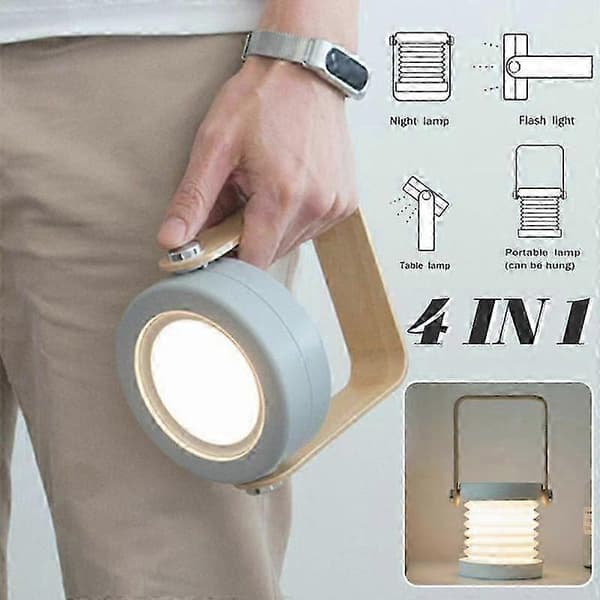 TEMPSA 4-i-1 Bærbar Trådløs Bordlampe - LED Nattbordslampe med 3 Lysmoduser - 360 Roterbar