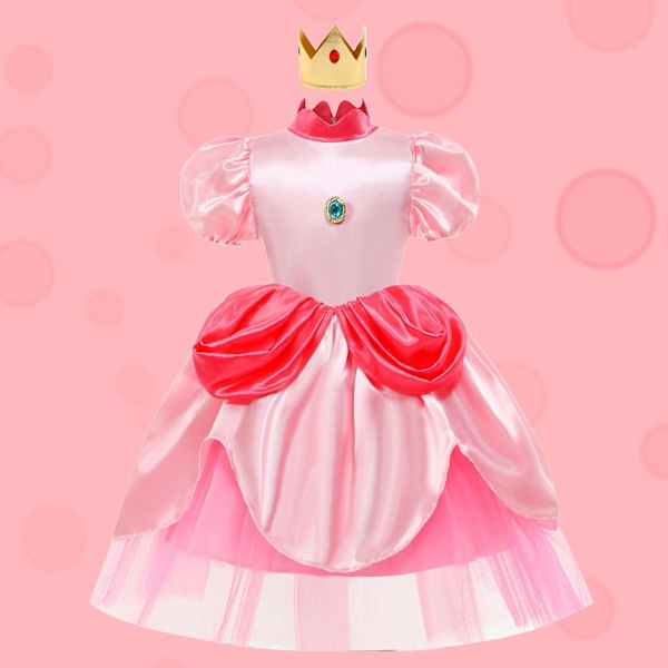 Peach Princess Klänningsset med Tillbehör för Flickor - Redo för Cosplay B 130