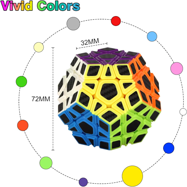 Megaminx-kube, Dodekaeder Speed Cube 3x3 Dodekaeder Cube Puzzle Cube Magic Speed Cube, Super holdbar og enkel å vri (svarte klistremerker) Carbon fiber stickers