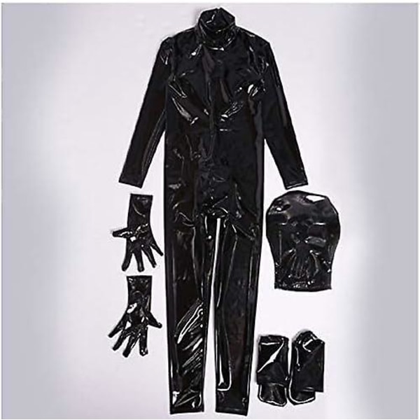 Sexig underkläder herr blank lack läder jumpsuit helkroppsdesign body fånge cosplay kostym latex body M