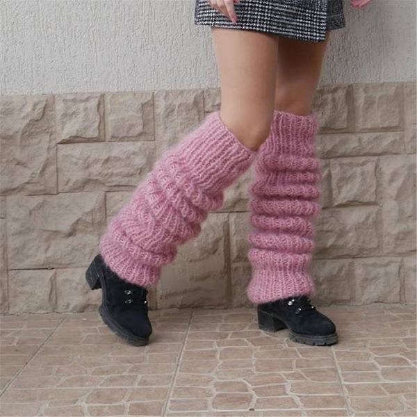 Naisten sukat Jalkojen lämpimät Neulotut pitkät kengät Sukat Slouch-sukat Pink