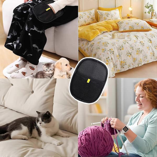 Kæledyrs dobbeltsidede handsker til rengøring, sofaer, sengetøj, tøj, velegnet til katte og hunde, sort, 1 stk.