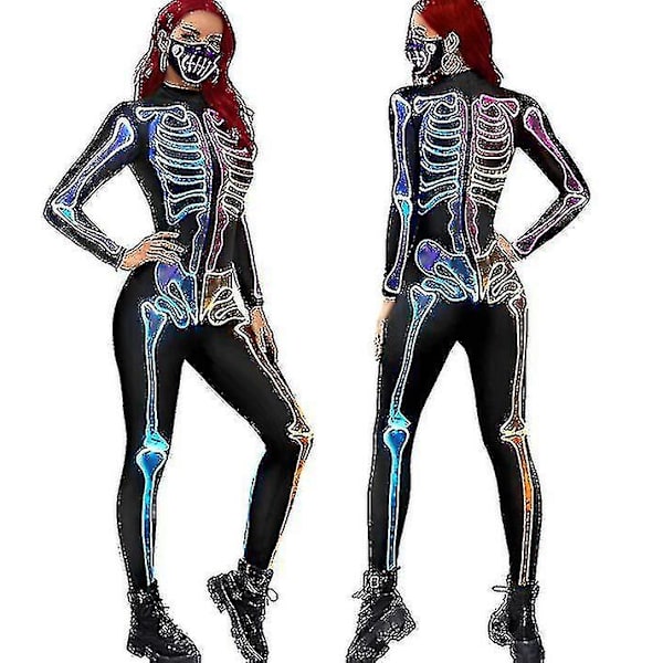 Naisten 3D-luuranko Halloween-asut Cosplay-haalarit M
