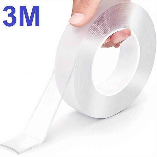 2-pakning tykk 20 mm lang 3 m sterk nano dobbeltsidig tape 10000 ganger sporløs vanntett krok Gjennomsiktig Akryl Nail Art Dobbeltsidig tape lim