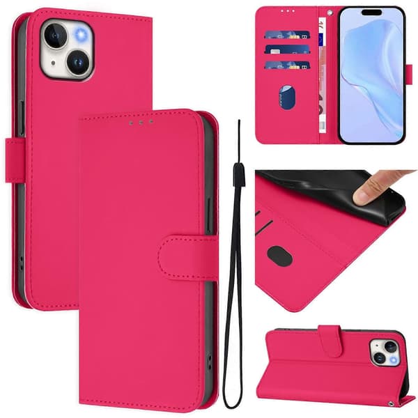 Skinnkänsla Läder Telefonfodral För iPhone 14 / 13 Rose Red