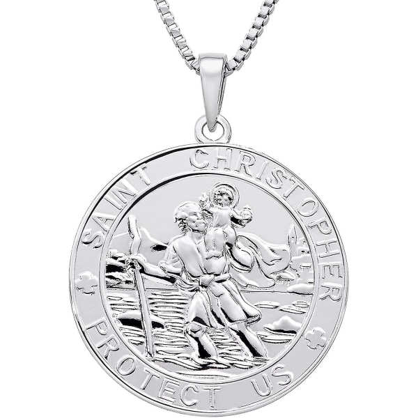 St. Christopher Smycken 925 Sterling Silver, Antiqued Religious Protector Talisman Hänge För Män Kvinnor Tvo