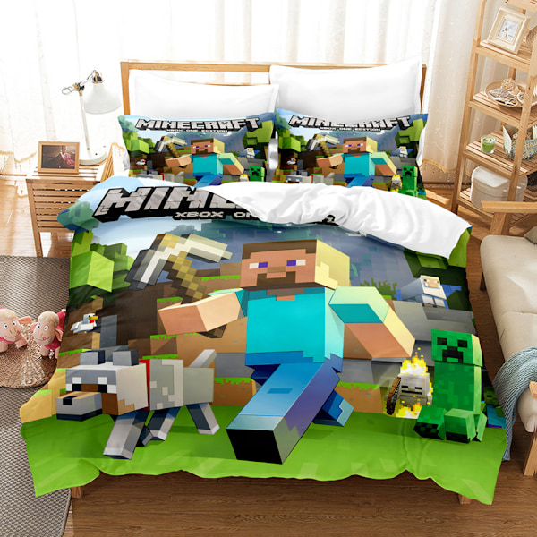 Minecraft My World 3D digitaltrykk tredelt sett dynetrekk sengeteppe laken putetrekk sengetøy 27 200*200