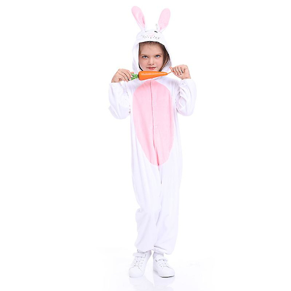 Halloween kanin kostym för barn Karneval Djur Jumpsuit Unisex Kanin Onesie påsk Pyjamas Vita sovkläder L white pink