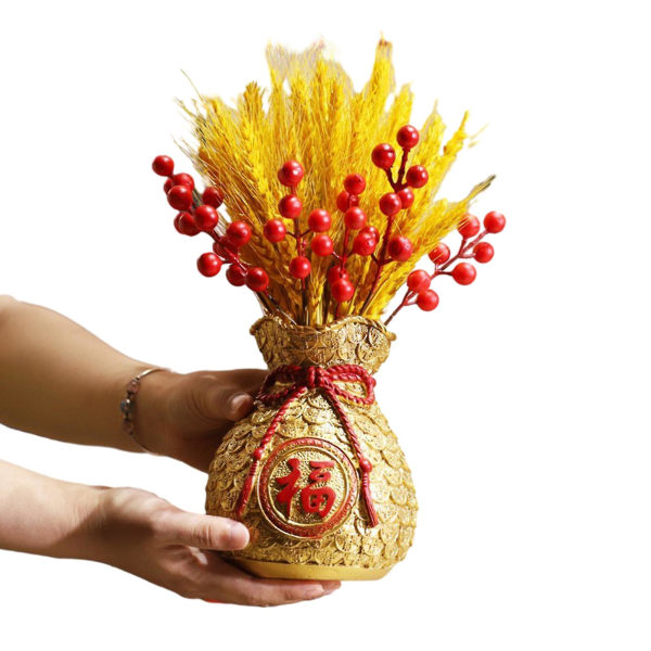 Harpiks Lucky Bag Vase Tørket hvete Blomsterarrangement Langvarig vedlikeholdsfri dekorasjon Kunstige hvetestengler Golden B