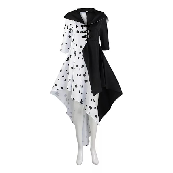 Cruella De Vil Cosplay Klänning Cruella Svart Vit Polka Dots AS S