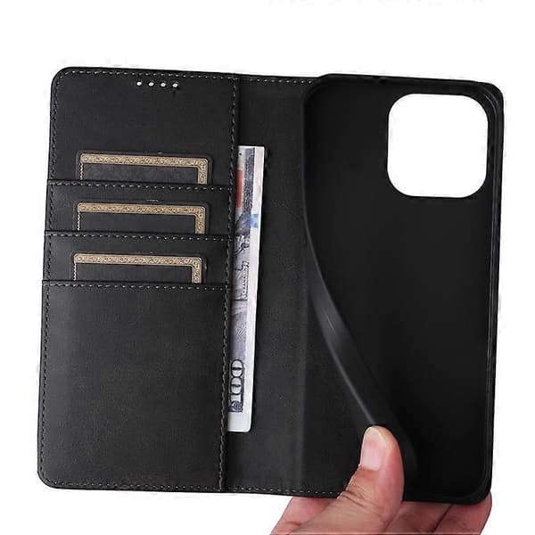 Kompatibel med iPhone 15 Plus / 14 Plus Fodral RFID PU Läder Plånboksstativskydd Black