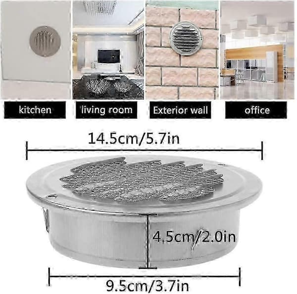 Ventilationsrist - Rund Ventilationsrist, Ventilationsrist i Rustfrit Stål, Ventilation med Net, Rund Udstødningsrør Ventilationsrist 10