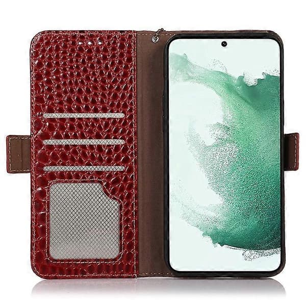 Kompatibelt för Samsung Galaxy S21 FE 5G RFID Äkta Läder Plånboksfodral, Krokodiltextur Vikbart Ställ Red