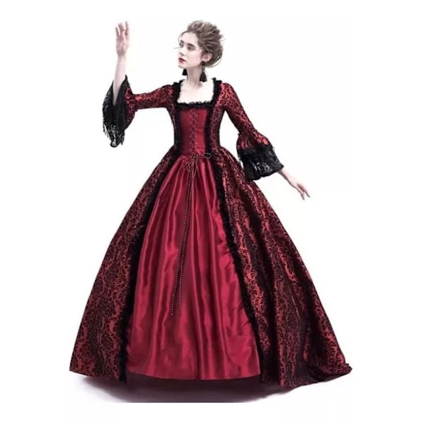 Elegant Voksenkjole i Middelalder Stil med Blonder - Catrina Cosplay Rojo 5XL