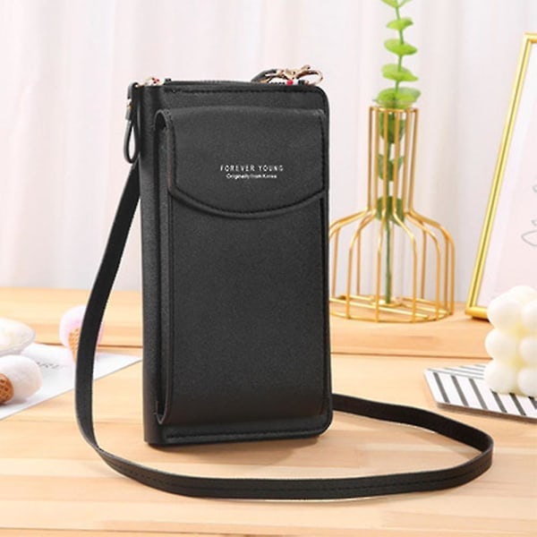 Pu Leather Blocking Crossbody Cell Phone Bag for kvinner lommebok Black