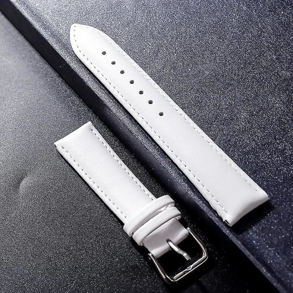 Klockarmband i äkta läder Mjukt material Watch Handledsrem 12 14 16 18 20 21 22 mm med silverfärgat spänne i rostfritt stål White 22mm