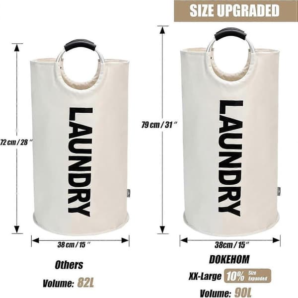 90L Large Laundry Basket, Foldable Laundry Bag, Freestanding Tall Laundry Hamper, Foldable Laundry Basket Beige Beige 90L