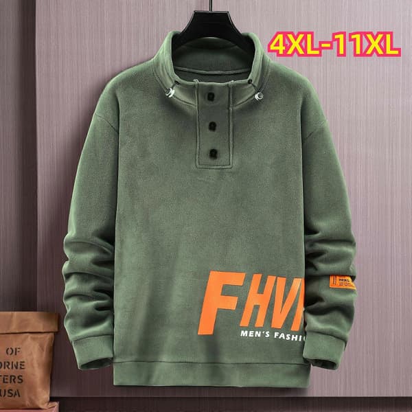 Plus Size 11XL Herr Höst Vinter Varm Tjock Tröja Ståkrage Sweatshirts Herr Mode Casual Pullover black 11XL