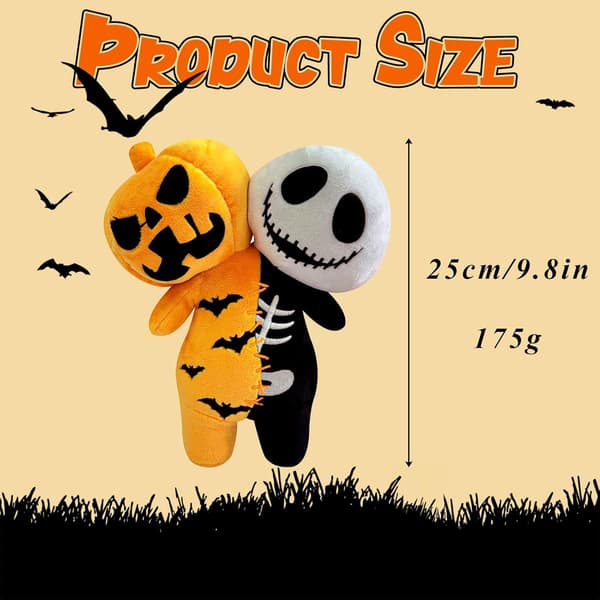 Halloween Plyslegetøj - Lysende Græskarskelet - 2 i 1 Dukker - Blød Pudepynt