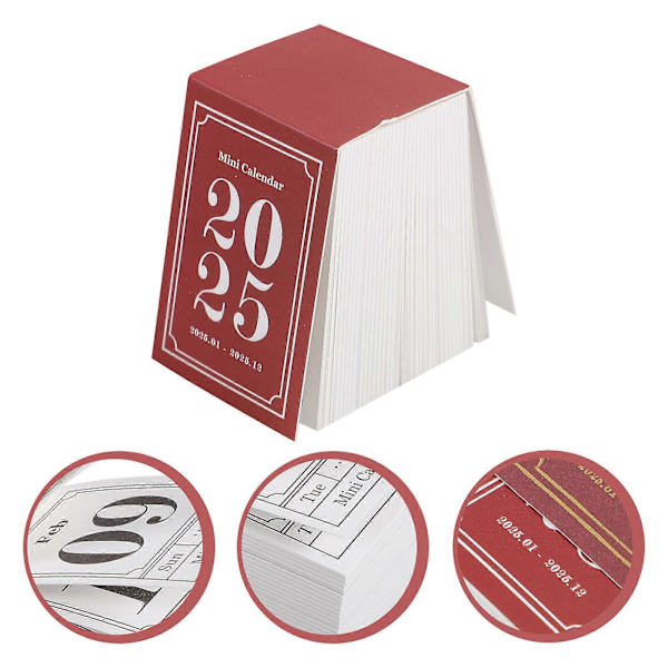 1 Bokbordskalender Liten 2025 Kalender Retro Miniatyr Stående Kalender Rivbar Bordskalender Red 5.10X3.50X0.10CM