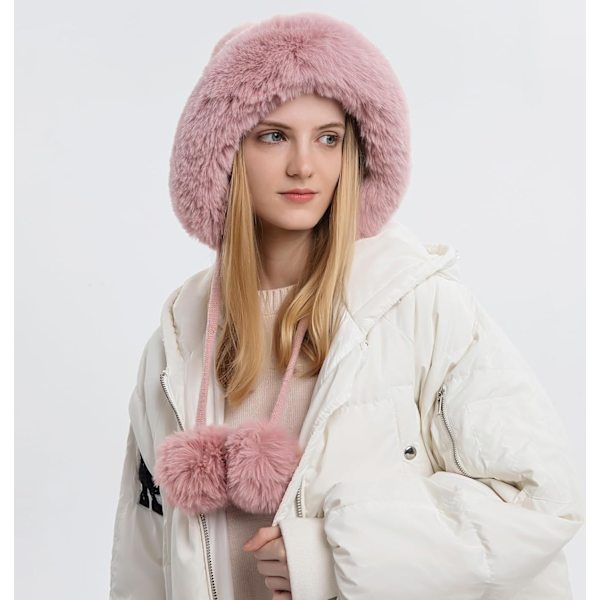 Dam vinter Peruvian öronbeklädnad Beanie Hat Öronklaffar Sherpa Skidmössa Stickad Fleecefodrad 3 Pom Pink Solid One Size