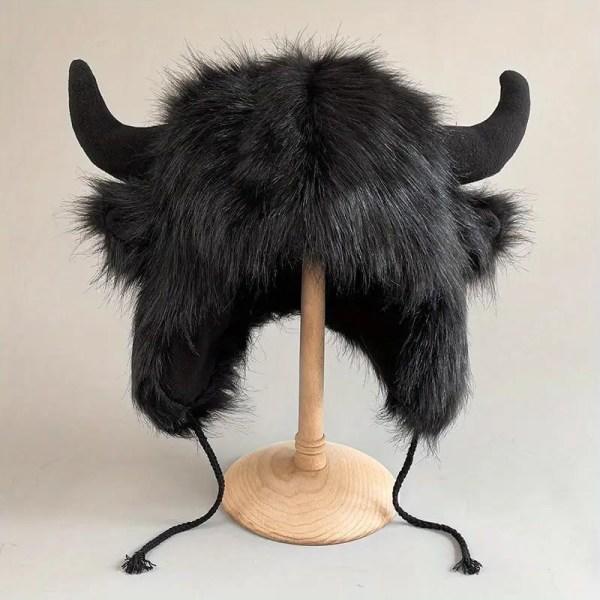 1. Unisex Oxhorn Plysjhatt, Vintervarm Ørevarmer Beanie, Vindtett Hatt for Ski, Sykling, Jakt Brun
