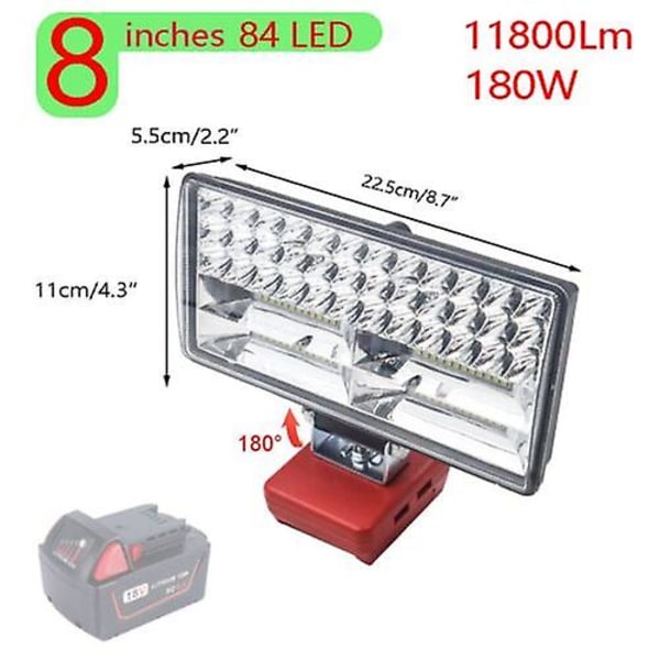 3/8 tommer Led arbejdslys med dobbelt usb udgang til Milwaukee M18 18v Li-ion batteri 8 inches