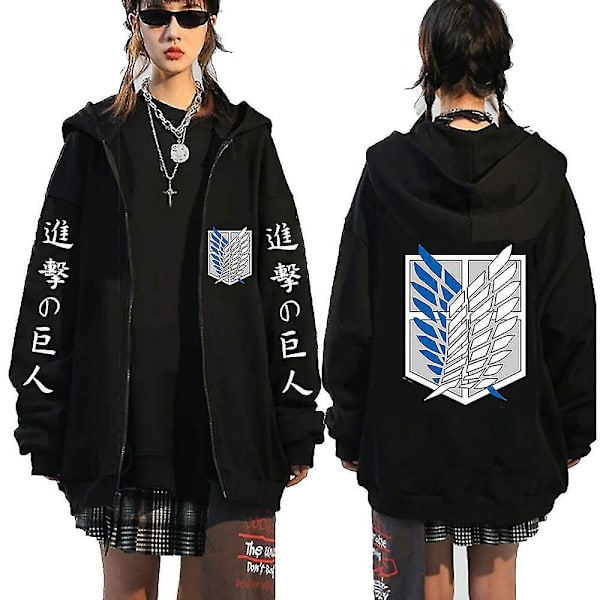 Attack On Titan Anime Trykt Full Zip Hoodie Mænd Kvinder Cosplay Hættetrøje Jakke Frakke XL