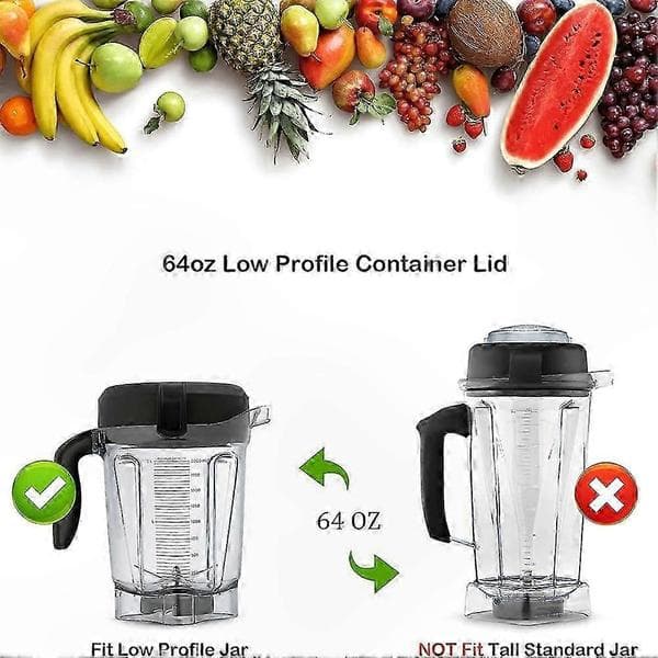Erstatningslåg til 64 oz blendere, lavprofilslåg kompatibelt med Explorian Classic C/G Propel Series Black