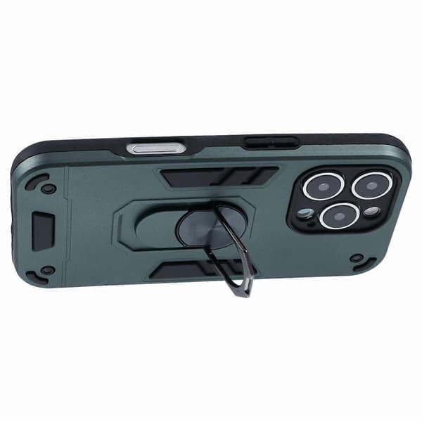 Til iPhone 16 Pro Max Case PC+TPU Drop Defend Telefon Cover med Ring Kickstand- Multicolor Green