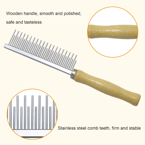 Træhåndteret plejekam til hunde, katte og kæledyr Long & Short Teeth Comb