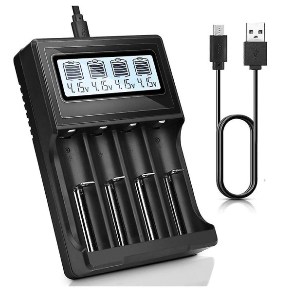 Lader, LCD-skjerm Hastighetsbatterier Lader med 4-felts utladningsfunksjon for oppladbar 3,7v L black