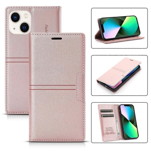 Magnetiskt läderfodral för iPhone 14 Plus Rose Gold
