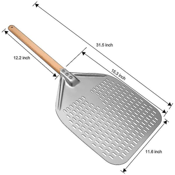 Perforerad pizzaskal, professionell pizzaskal i anodiserad aluminium, rektangulär pizzasvarvspatel