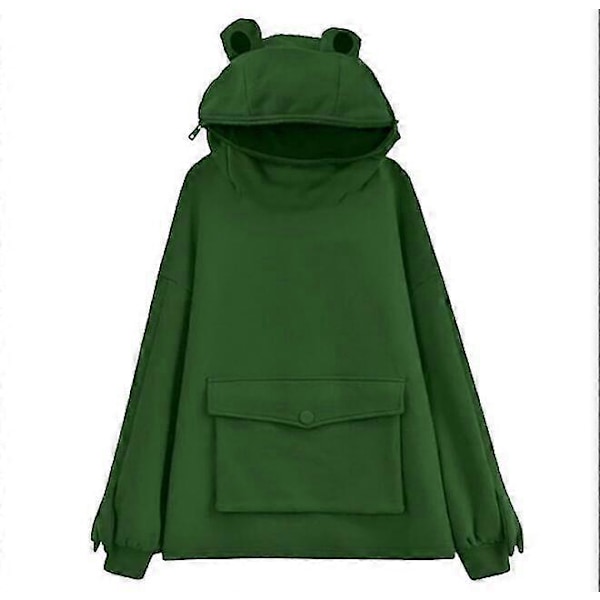 Super Sød Frø Trøje Med Tyk Og Fleece Par Trøje Dark green L