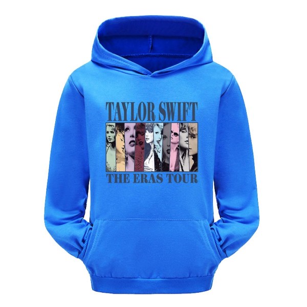 3-16 år barn Pop Taylor Swift The Eras Tour tryckt huvtröja flickor pojkar huvtröja pullover toppar Blue 7-8T 130CM